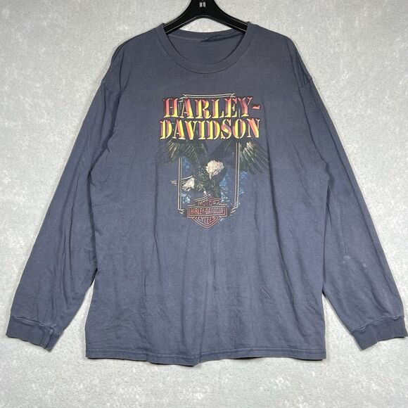 Harley Davidson Shirt Mens XL Huntington Beach CA Adamec Eagle Long Sleeve Faded - Picture 1 of 10